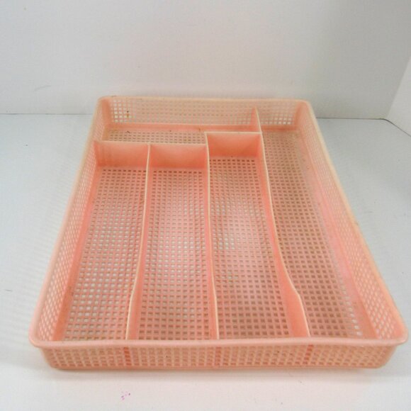 Vintage Pink Plastic Waffle Weave Silverware Drawer 5 Slot Utensil Tray - Picture 7 of 7